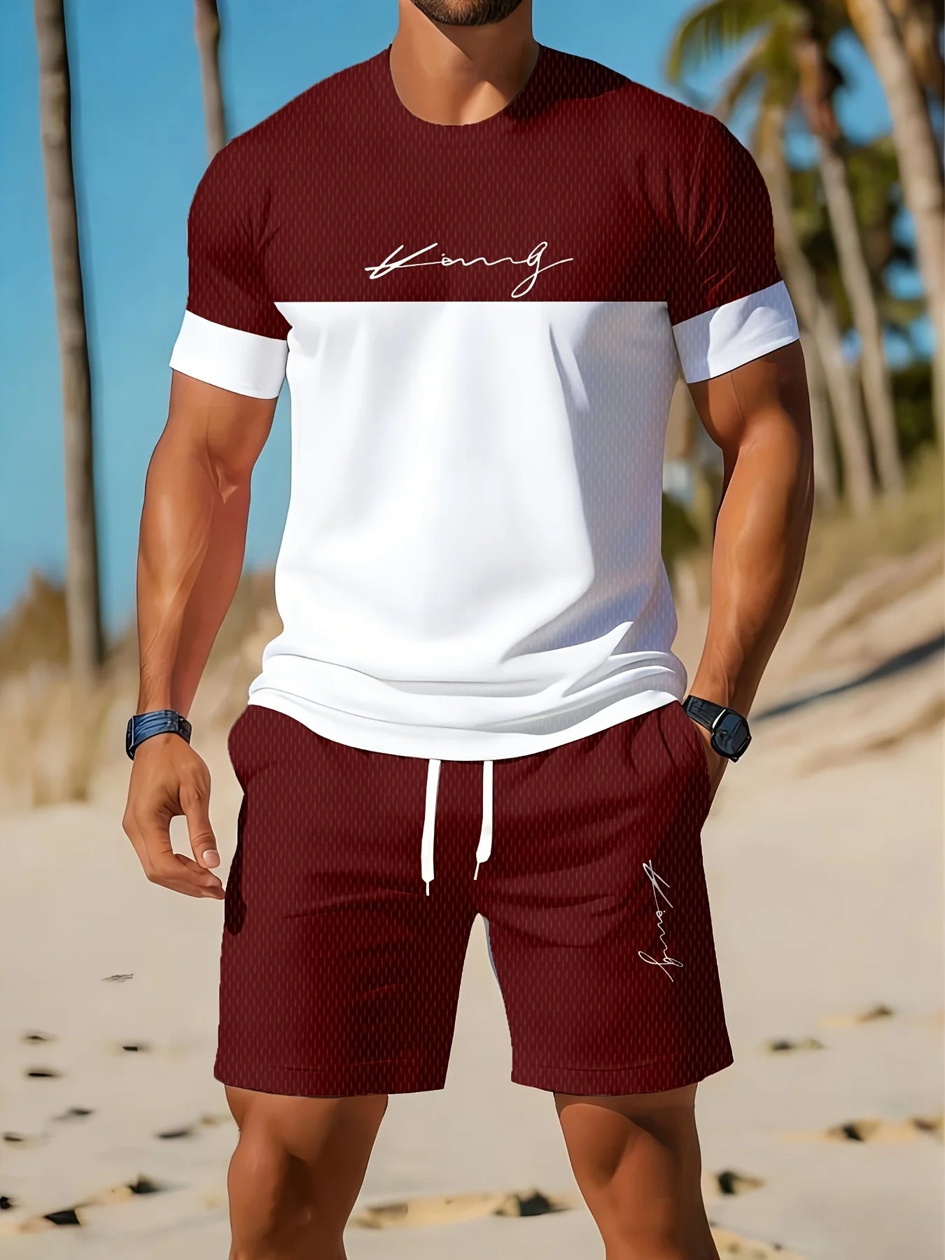 Summer Men's Breathable Quick-drying T-shirt and Shorts 2-piece Set Casual Streetwear Short Sleeve T-shirts Pockets Shorts Suit
