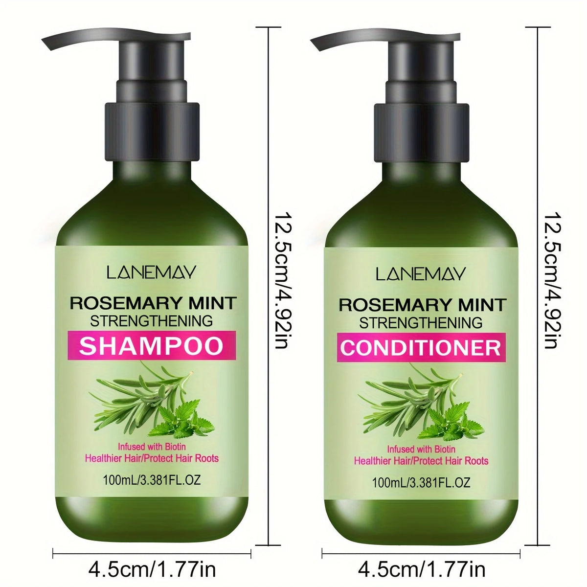 2PCS Rosemary Mint Strengthening Shampoo and Conditioner Set, Moisturizing with Rosemary Extract for Healthier, Stronger Hair