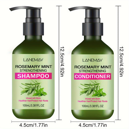 2PCS Rosemary Mint Strengthening Shampoo and Conditioner Set, Moisturizing with Rosemary Extract for Healthier, Stronger Hair