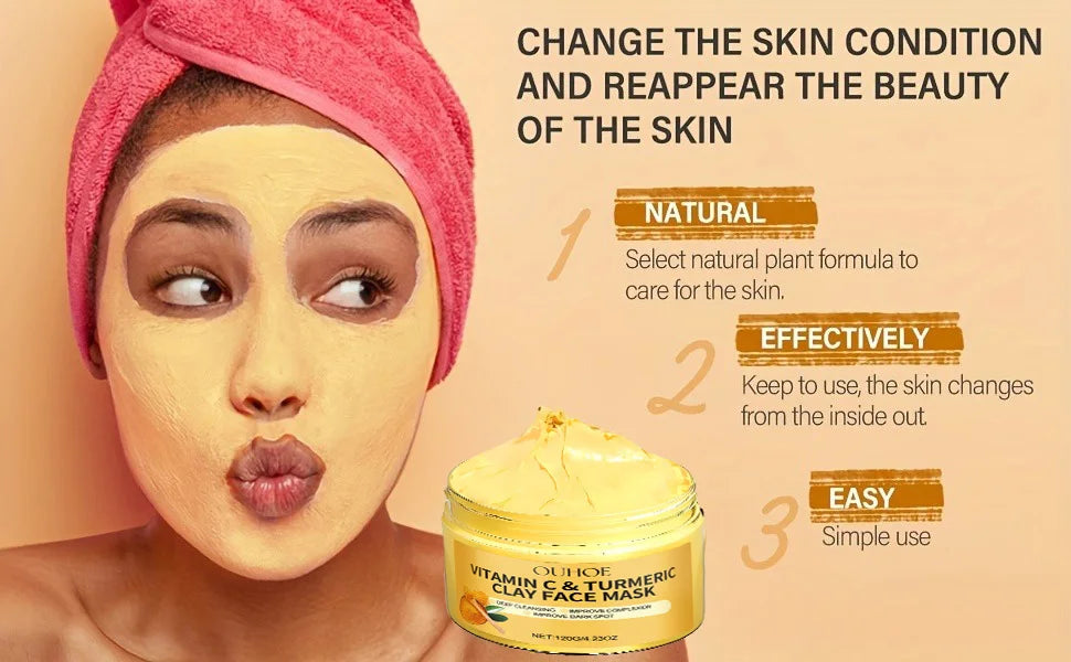 Turmeric Clay Face Mask Vitamin C Deep Cleansing Facial Improves Dark Spots Hydrating Skin Care Tightens Skin Evens Skin Tone To