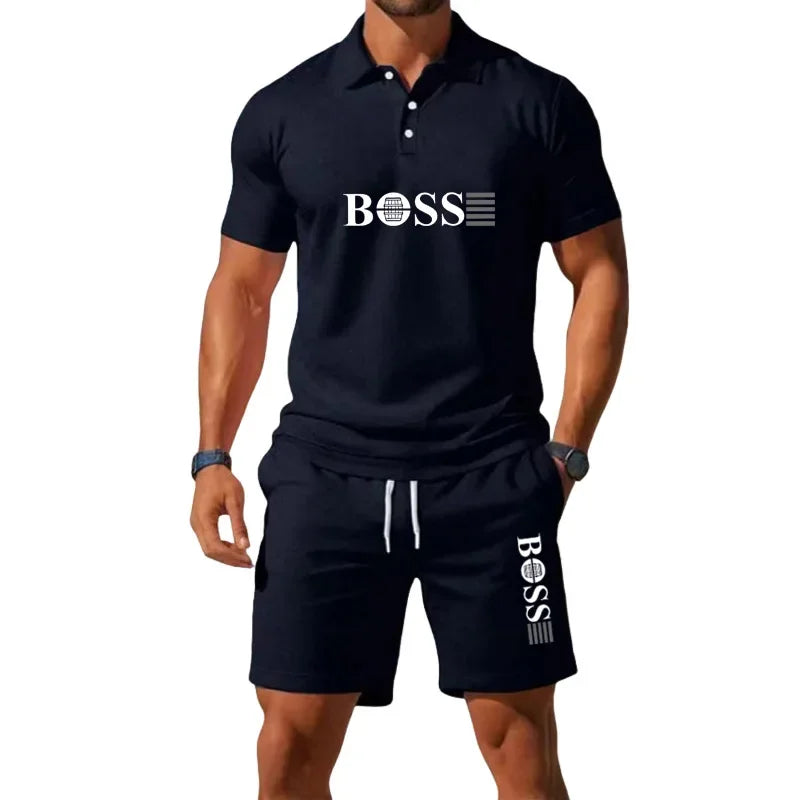 Summer Men's New Fashion Polo Shirt 2026 Sports Set Casual Basketball Short Sleeve Round Neck T-shirt+Shorts Two Piece Set