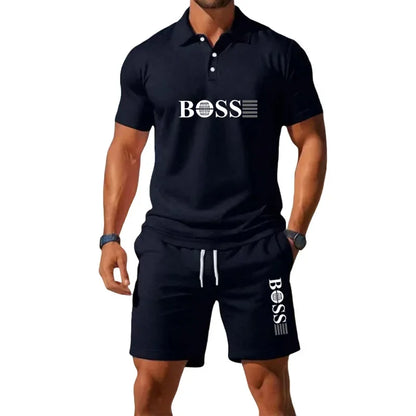 Summer Men's New Fashion Polo Shirt 2026 Sports Set Casual Basketball Short Sleeve Round Neck T-shirt+Shorts Two Piece Set