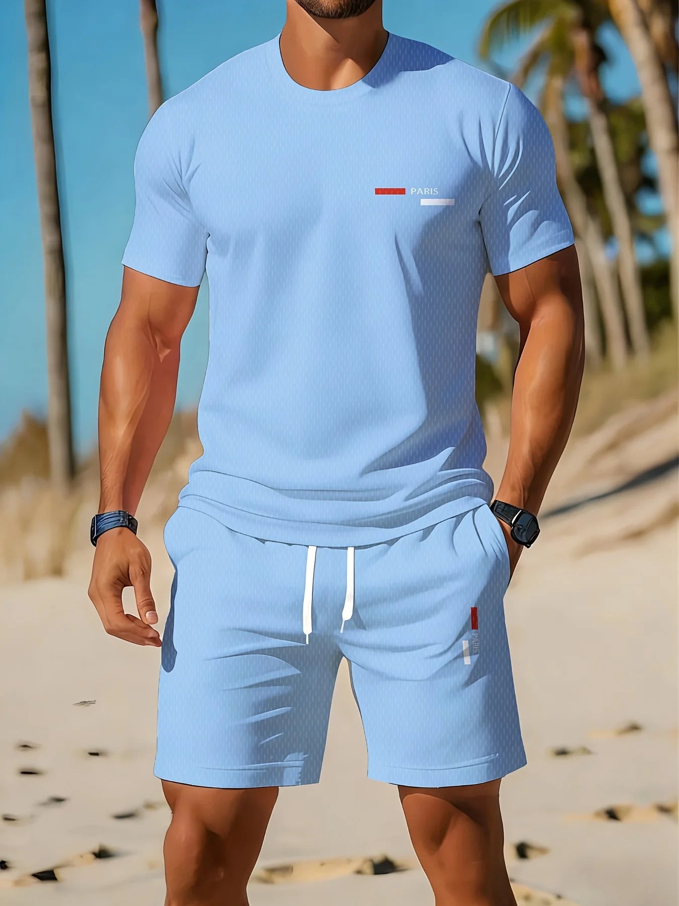 Summer Men's Breathable Quick-drying T-shirt and Shorts 2-piece Set Casual Streetwear Short Sleeve T-shirts Pockets Shorts Suit