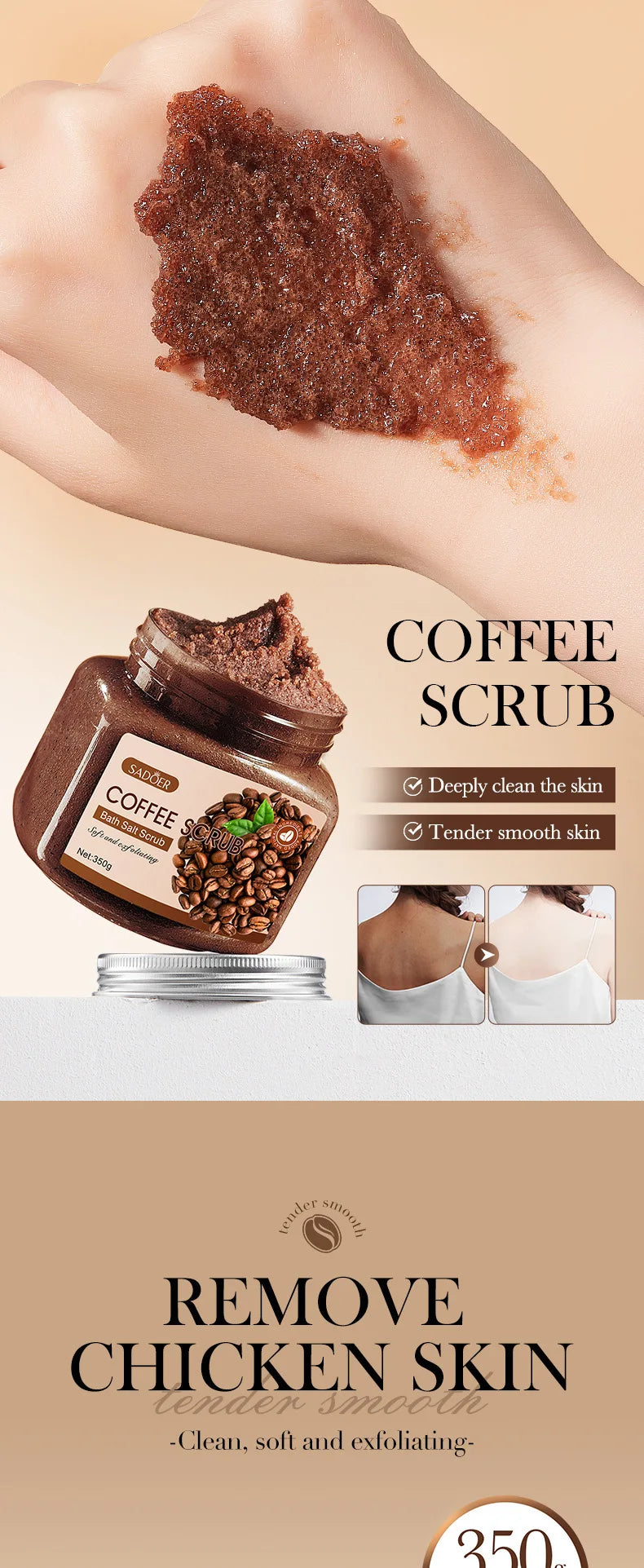 350g Body Bath Scrub, with Gentle and Fine Exfoliating Particles That Can Clean Dirt and Oil from the Skin, Improve Rough Skin Texture, Make Skin Appear Bright, and Give It a Silky, Smooth, and Radiant Feel - Home Care