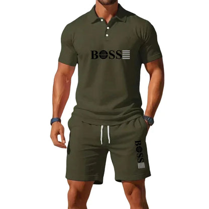 Summer Men's New Fashion Polo Shirt 2026 Sports Set Casual Basketball Short Sleeve Round Neck T-shirt+Shorts Two Piece Set