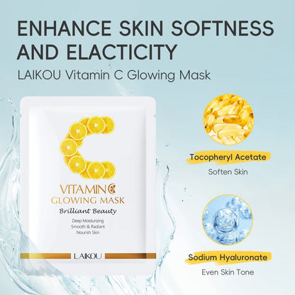 LAIKOU Vitamin C Glowing Mask Brightening Sheet Mask Hydrating Face Mask Anti-Age Skin Care 25g*20pcs