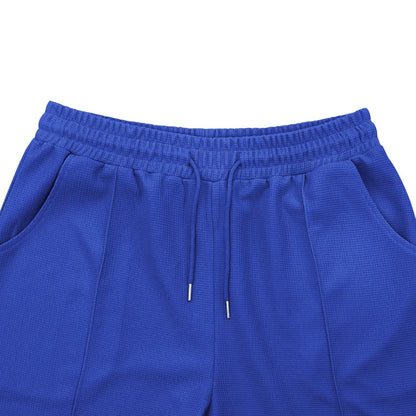 Men's Waffle Knit 2 Piece Tracksuit Set Solid Color Short Sleeve Crew Neck T Shirt Elastic Waist Shorts Summer Casual  Outfit.