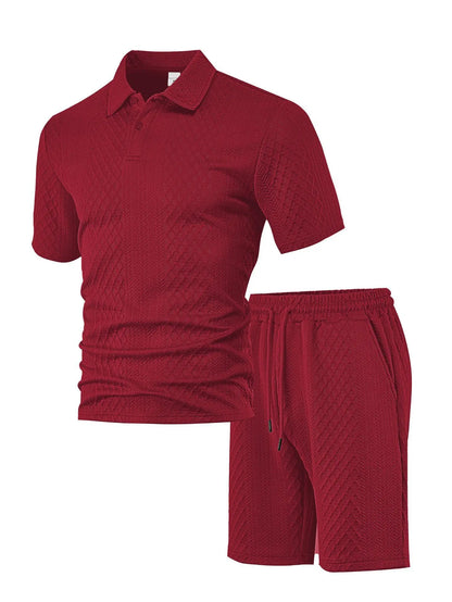 2025 Summer New Men's Casual Sportswear Polo Shirt With A Lapel, Men's Short-sleeved Shirt And Shorts, Jacquard Texture Suit