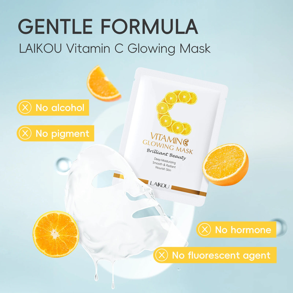 LAIKOU Vitamin C Glowing Mask Brightening Sheet Mask Hydrating Face Mask Anti-Age Skin Care 25g*20pcs