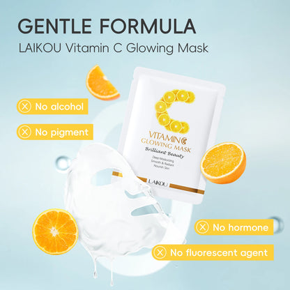 LAIKOU Vitamin C Glowing Mask Brightening Sheet Mask Hydrating Face Mask Anti-Age Skin Care 25g*20pcs