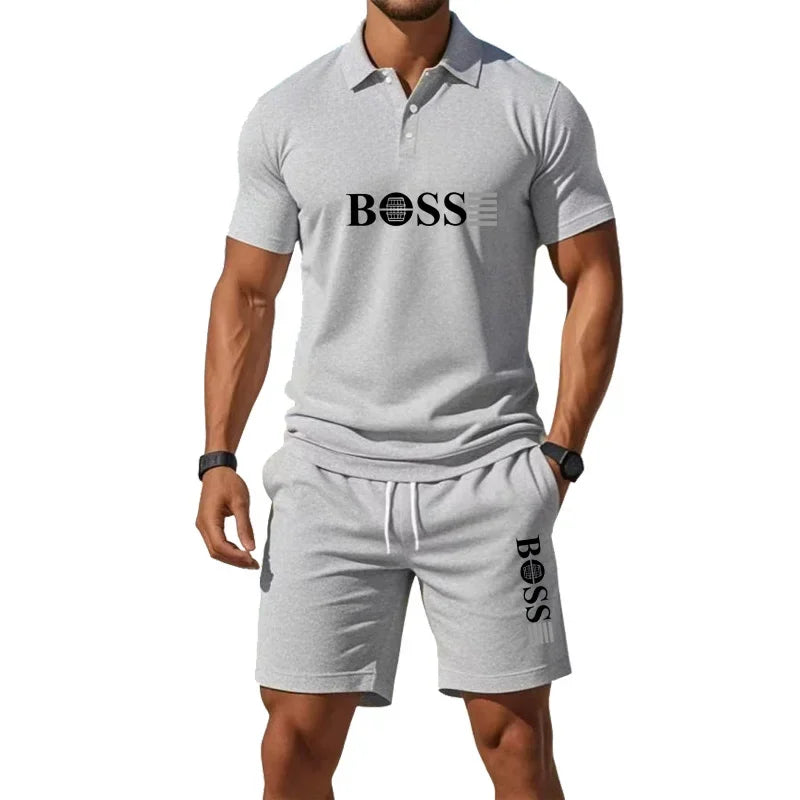 Summer Men's New Fashion Polo Shirt 2026 Sports Set Casual Basketball Short Sleeve Round Neck T-shirt+Shorts Two Piece Set