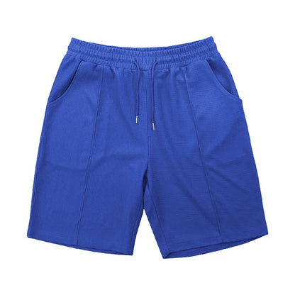 Men's Waffle Knit 2 Piece Tracksuit Set Solid Color Short Sleeve Crew Neck T Shirt Elastic Waist Shorts Summer Casual  Outfit.