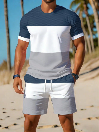 Summer Men's Breathable Quick-drying T-shirt and Shorts 2-piece Set Casual Streetwear Short Sleeve T-shirts Pockets Shorts Suit