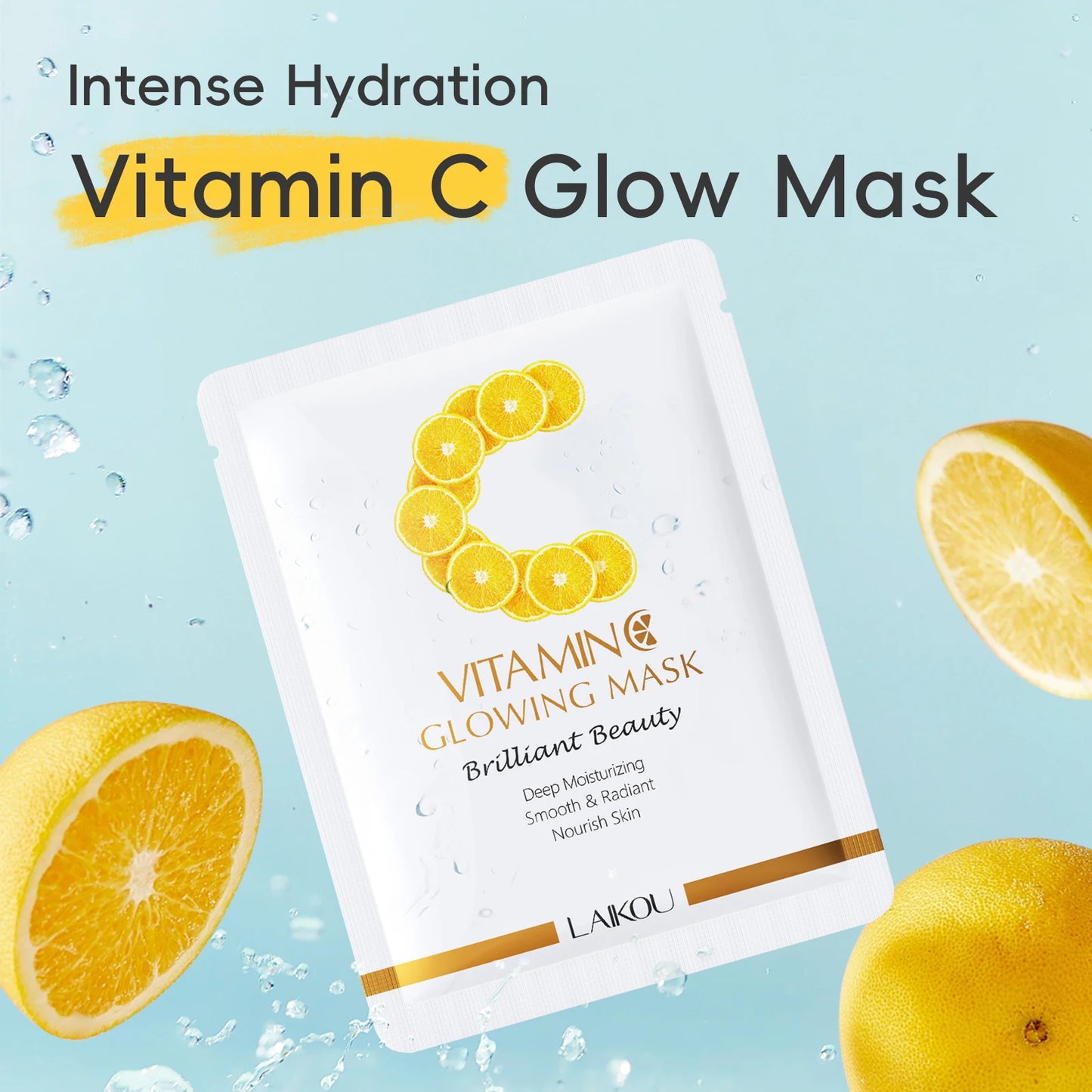 LAIKOU Vitamin C Glowing Mask Brightening Sheet Mask Hydrating Face Mask Anti-Age Skin Care 25g*20pcs