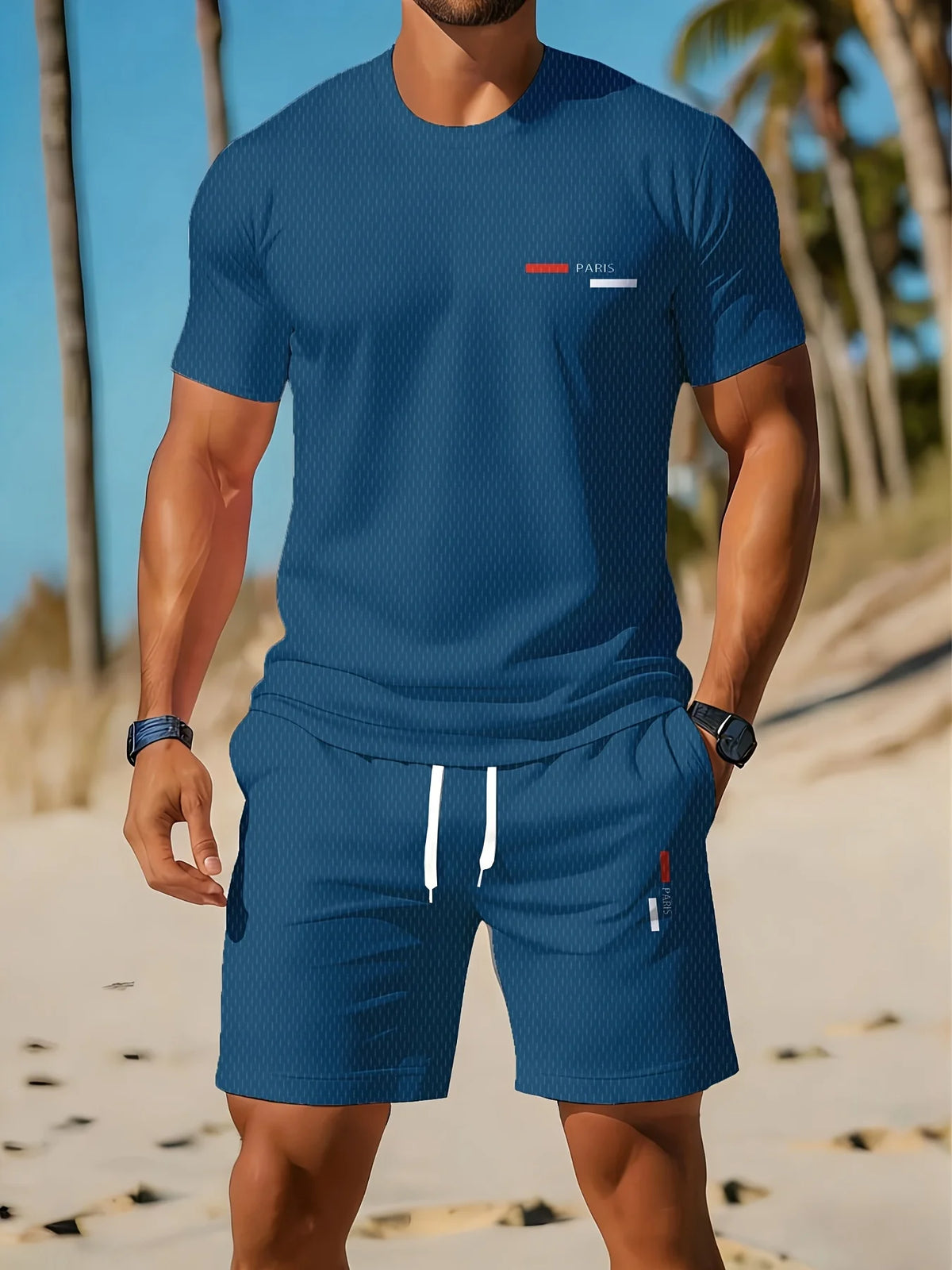 Summer Men's Breathable Quick-drying T-shirt and Shorts 2-piece Set Casual Streetwear Short Sleeve T-shirts Pockets Shorts Suit