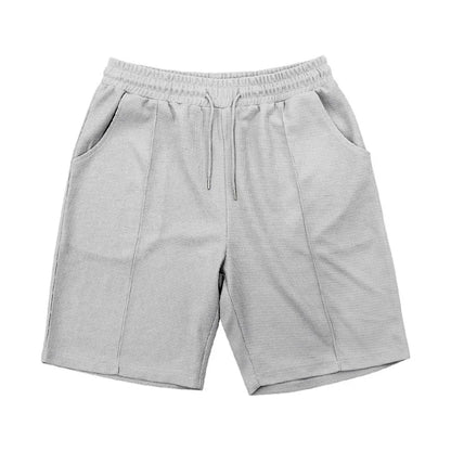Men's Waffle Knit 2 Piece Tracksuit Set Solid Color Short Sleeve Crew Neck T Shirt Elastic Waist Shorts Summer Casual  Outfit.