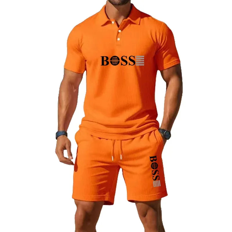 Summer Men's New Fashion Polo Shirt 2026 Sports Set Casual Basketball Short Sleeve Round Neck T-shirt+Shorts Two Piece Set