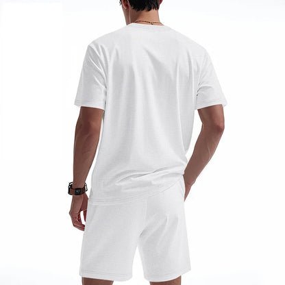 Men's Waffle Knit 2 Piece Tracksuit Set Solid Color Short Sleeve Crew Neck T Shirt Elastic Waist Shorts Summer Casual  Outfit.