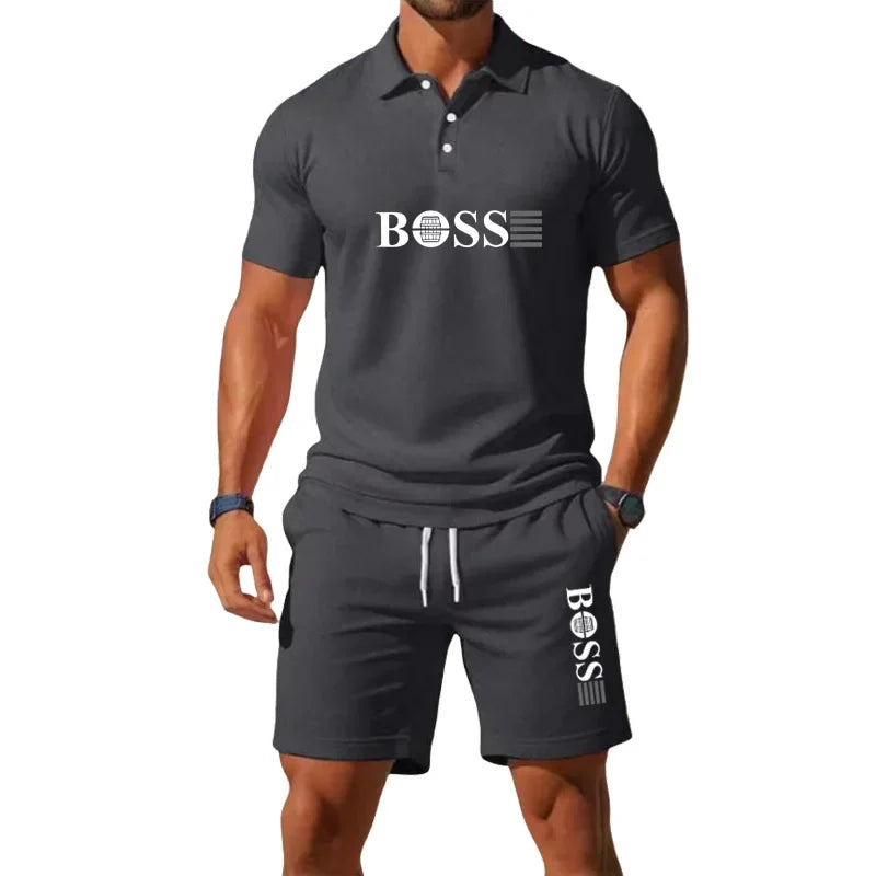 Summer Men's New Fashion Polo Shirt 2026 Sports Set Casual Basketball Short Sleeve Round Neck T-shirt+Shorts Two Piece Set