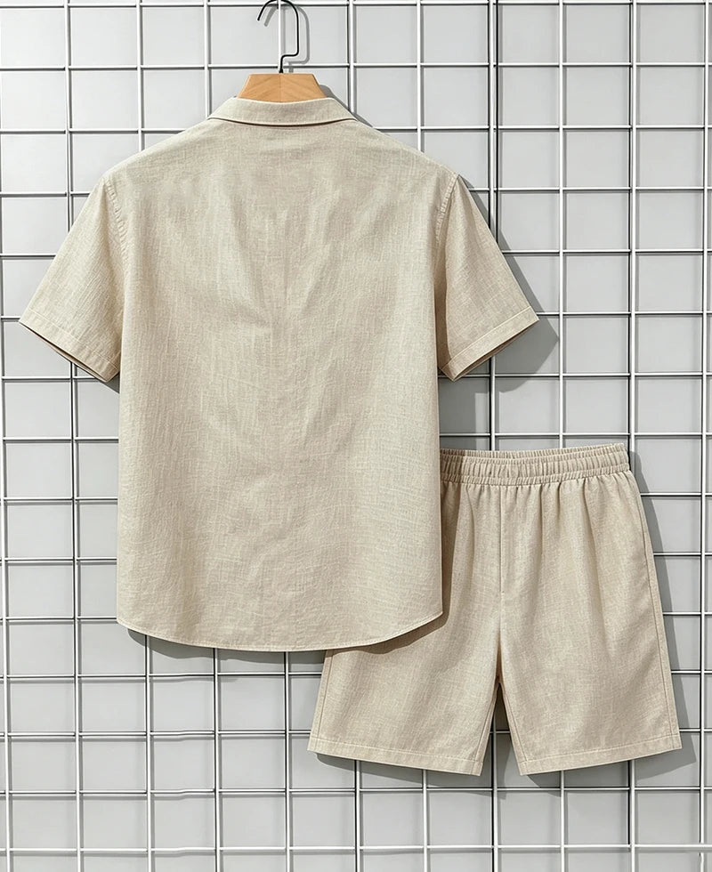 Men's 2 Piece Breathable Linen Set Short Sleeve Button Shirt & Shorts Looser Fit Summer Casual Beach Vacation Daily Wear Outfit