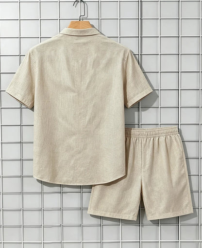 Men's 2 Piece Breathable Linen Set Short Sleeve Button Shirt & Shorts Looser Fit Summer Casual Beach Vacation Daily Wear Outfit