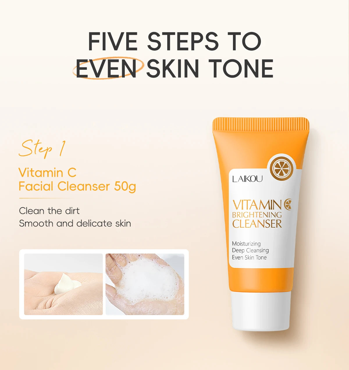 LAIKOU VITAMIN C Skincare Set Brightening 5Pcs Kit Even Skin Tone Smooth Wrinkle Tighten Pores Cleanser Toner Serum Eye Cream