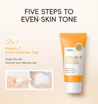 LAIKOU VITAMIN C Skincare Set Brightening 5Pcs Kit Even Skin Tone Smooth Wrinkle Tighten Pores Cleanser Toner Serum Eye Cream