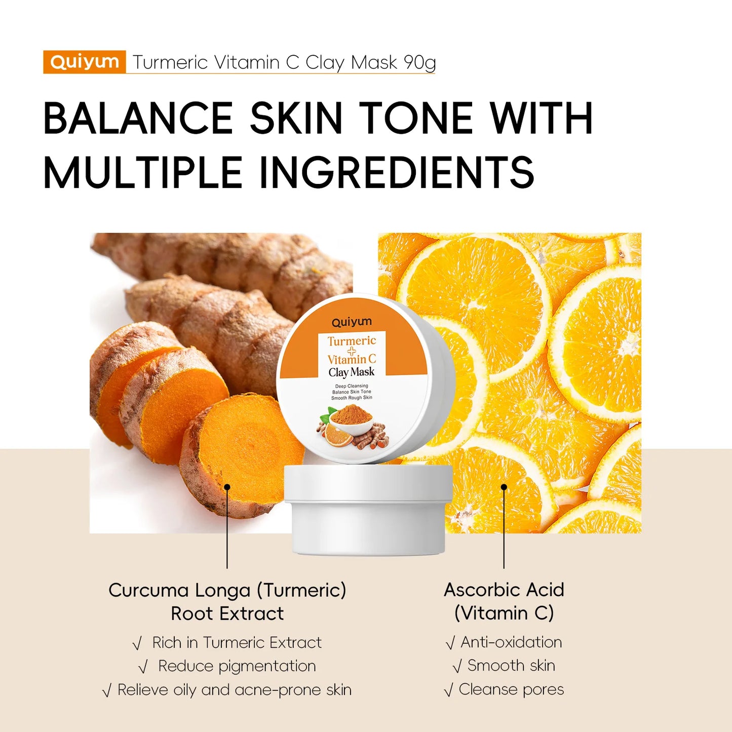Turmeric Mud Mask Cleansing Pore Vitamin C Mud Mask Eliminate Pimples Inhibit Melanin Exfoliating Shrink Pores Face Skin Care
