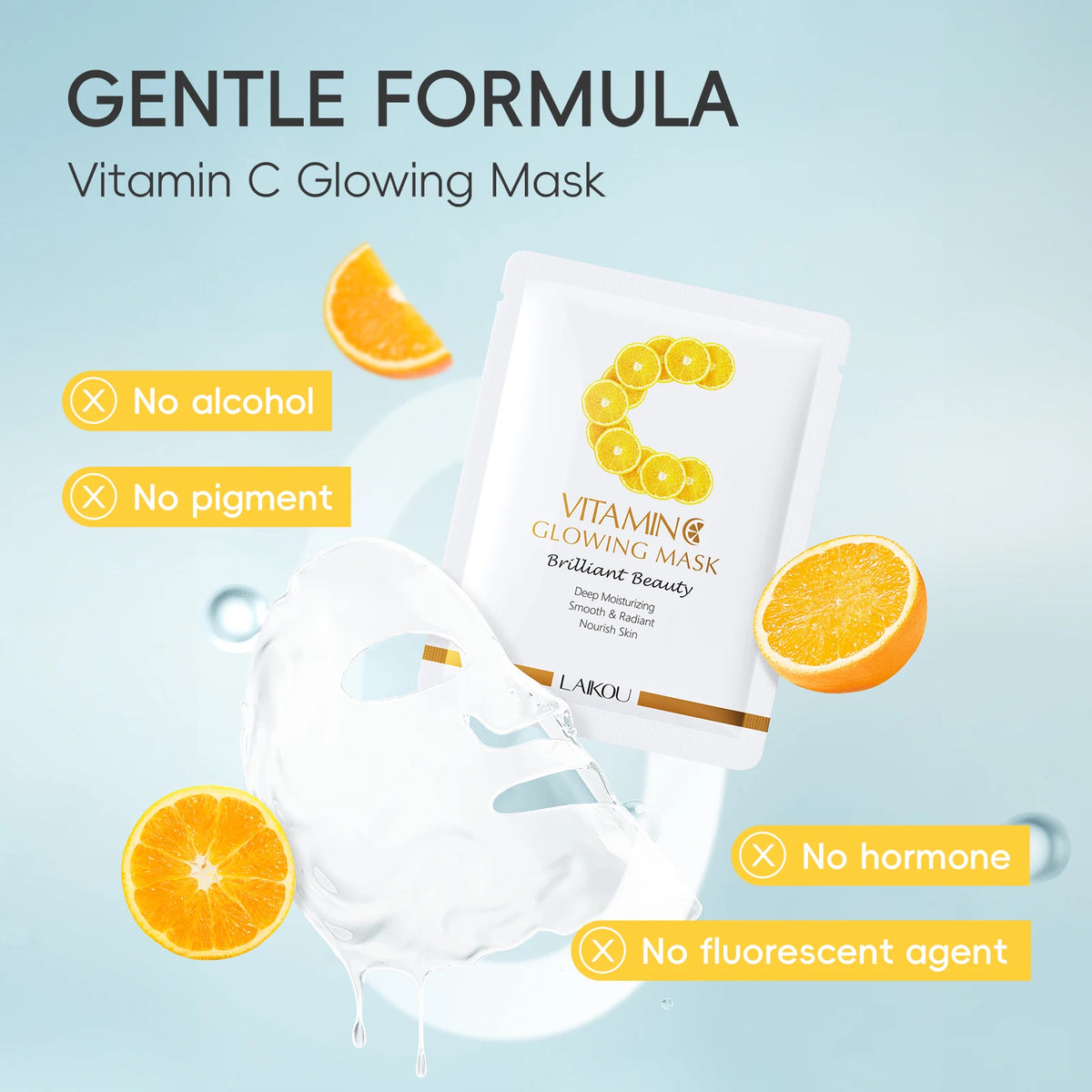 LAIKOU Vitamin C Glowing Mask Brightening Sheet Mask Hydrating Face Mask Anti-Age Skin Care 25g*20pcs