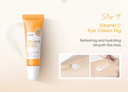 LAIKOU VITAMIN C Skincare Set Brightening 5Pcs Kit Even Skin Tone Smooth Wrinkle Tighten Pores Cleanser Toner Serum Eye Cream