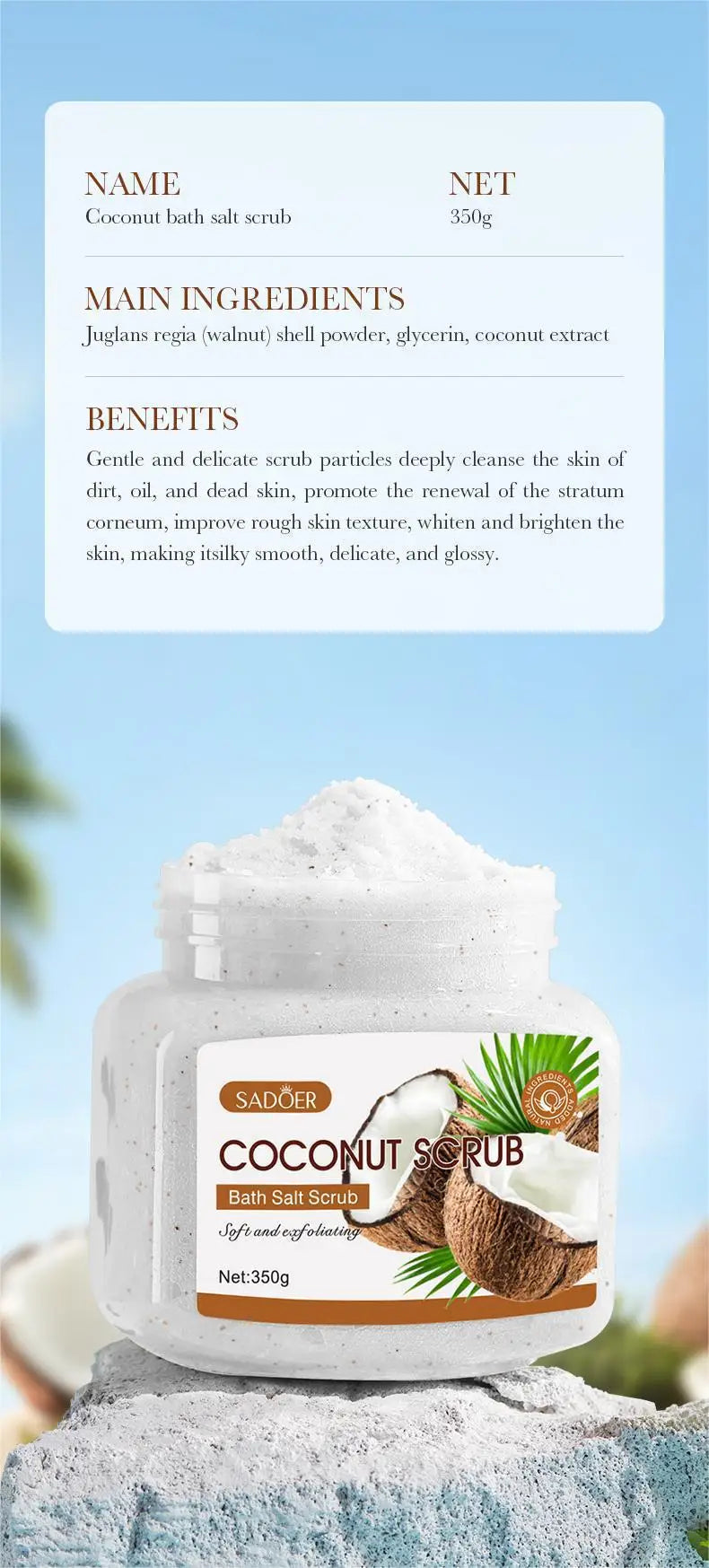 350g Body Bath Scrub, with Gentle and Fine Exfoliating Particles That Can Clean Dirt and Oil from the Skin, Improve Rough Skin Texture, Make Skin Appear Bright, and Give It a Silky, Smooth, and Radiant Feel - Home Care