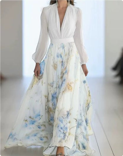 European And American Print Holiday Dress - BKKFinds