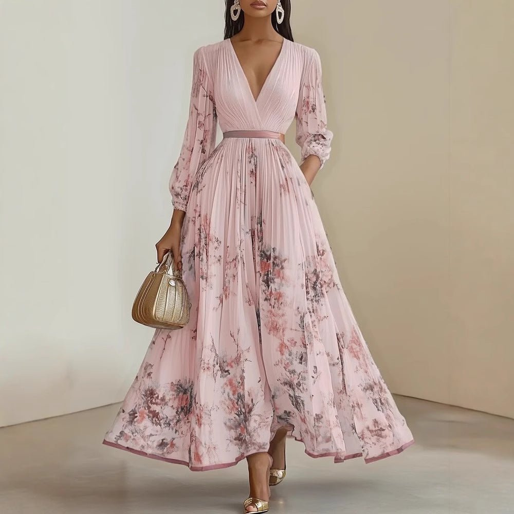 European And American Print Holiday Dress - BKKFinds