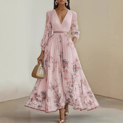 European And American Print Holiday Dress - BKKFinds