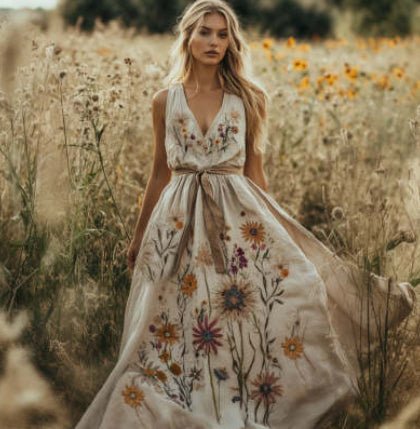 European And American Print Holiday Dress - BKKFinds