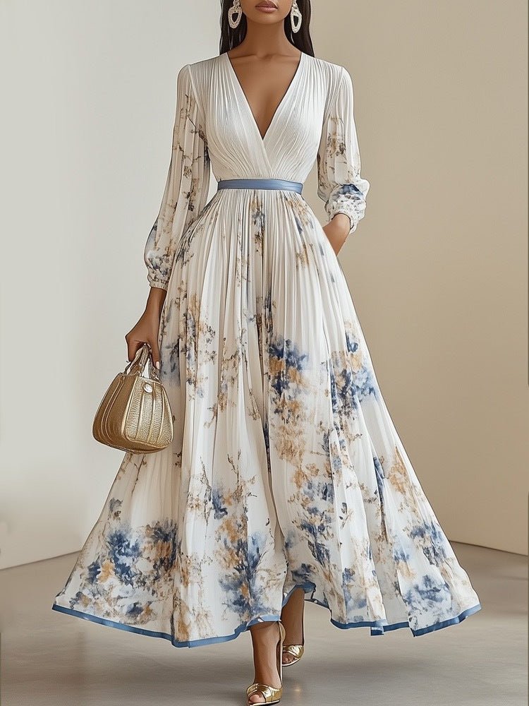 European And American Print Holiday Dress - BKKFinds