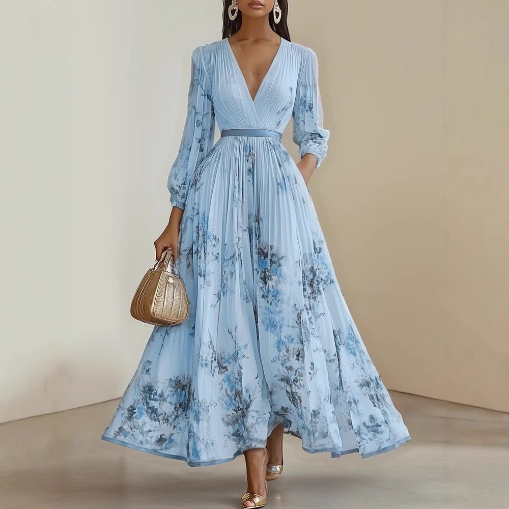 European And American Print Holiday Dress - BKKFinds