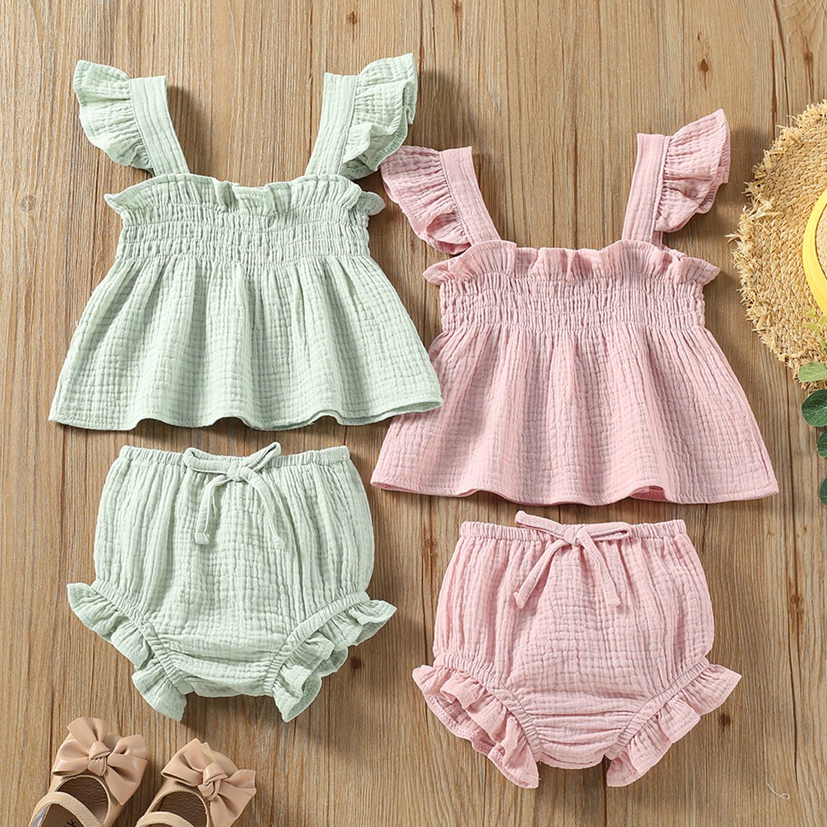Girls’ Cotton Sleeveless Top And Shorts Set - BKKFinds