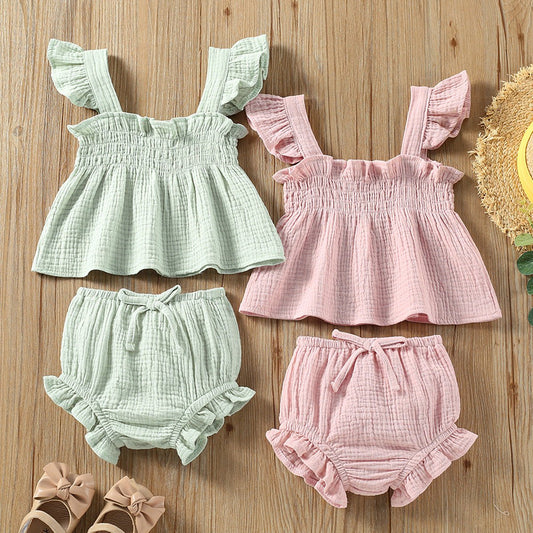 Girls’ Cotton Sleeveless Top And Shorts Set - BKKFinds