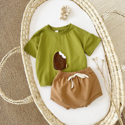 Kids Cotton Ice Cream T-Shirt and Shorts Outfit Set - BKKFinds