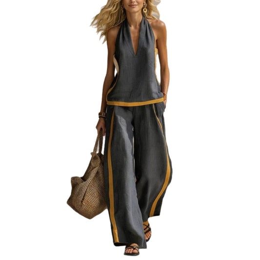 Maya Linen - Blend Halter & Wide - Leg Co - ord - BKKFinds
