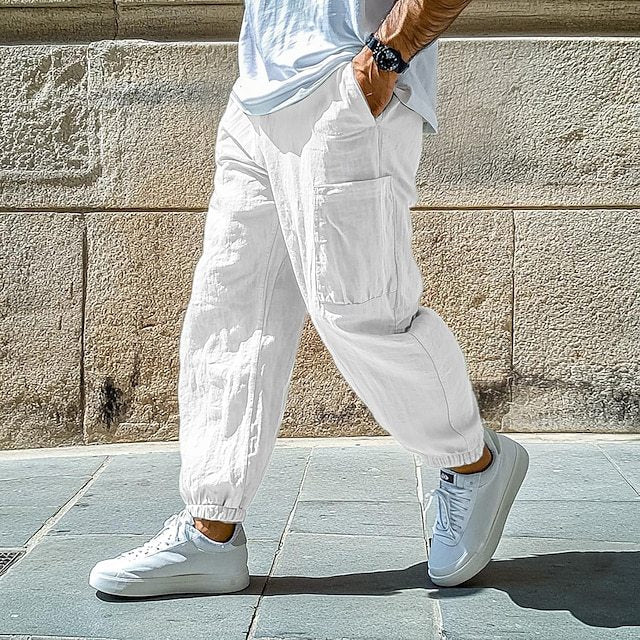 Men’s Cotton Straight-Leg Drawstring Work Pants - BKKFinds