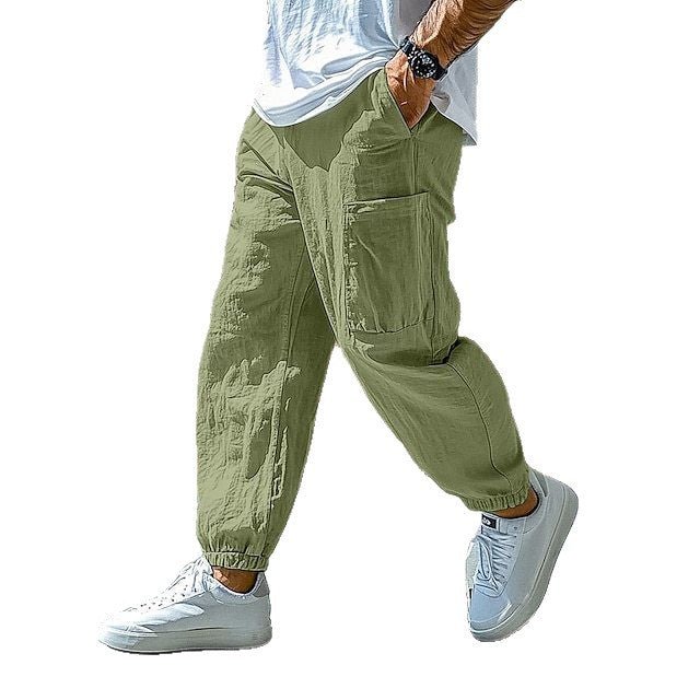 Men’s Cotton Straight-Leg Drawstring Work Pants - BKKFinds