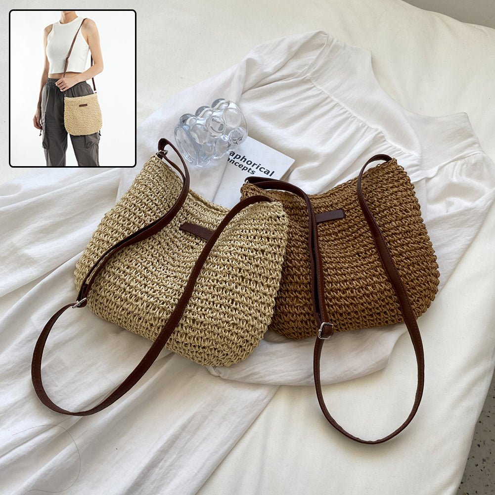 Niche Design Vacation Straw Tote Bag - BKKFinds