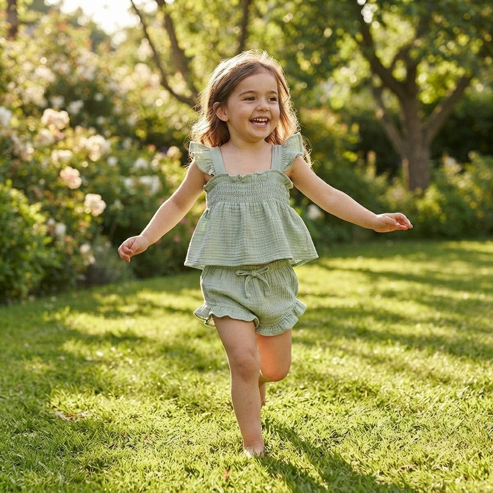 Girls’ Cotton Sleeveless Top And Shorts Set