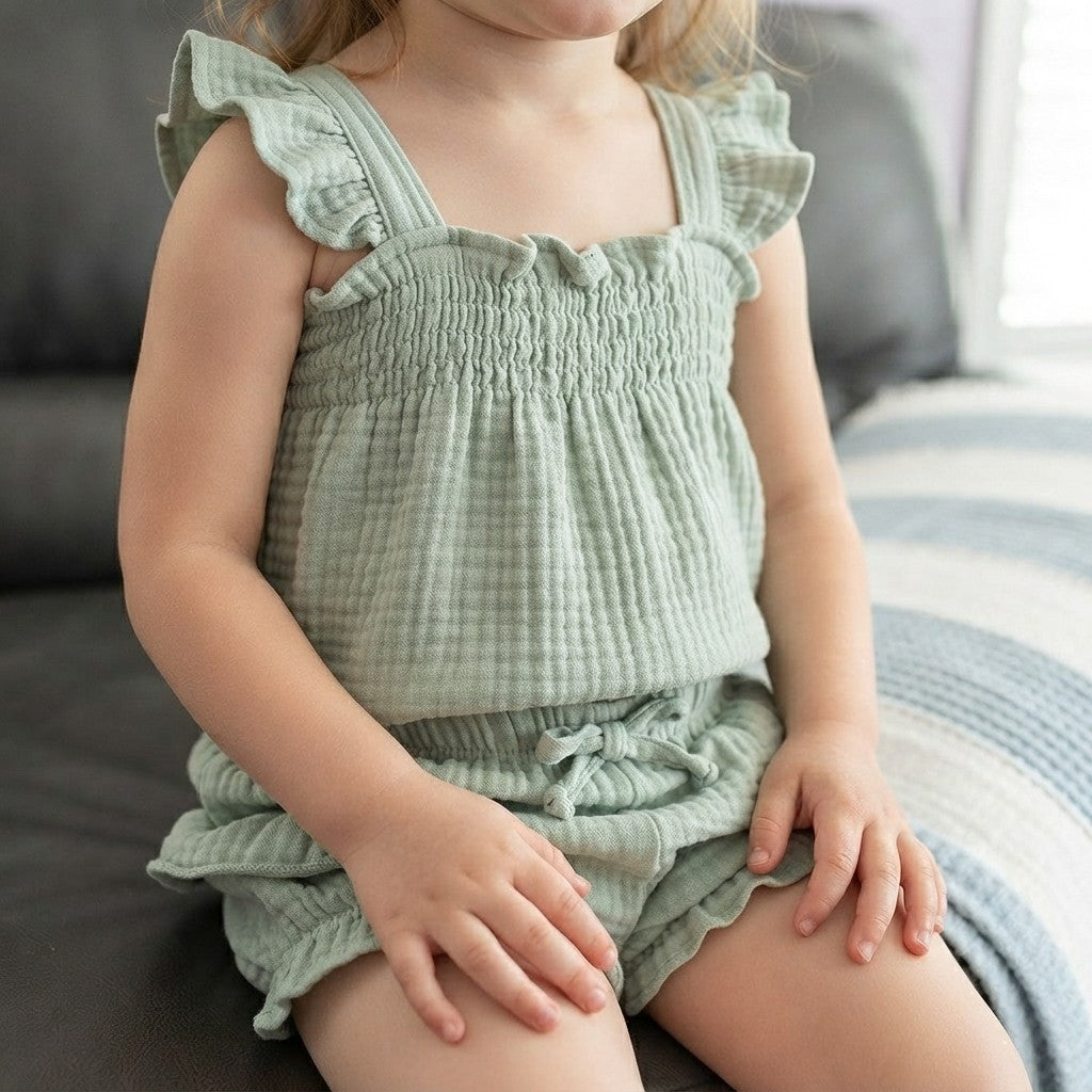BKKFinds Green / 100cm BKKFinds Home page Girls’ Cotton Sleeveless Top And Shorts Set