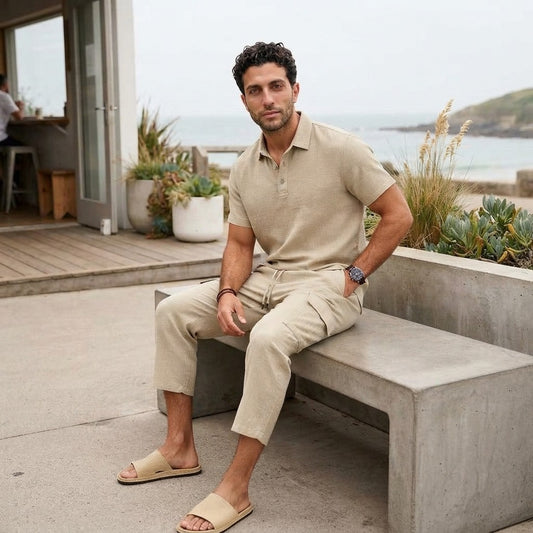 Mens Linen Polo Two-Piece Set