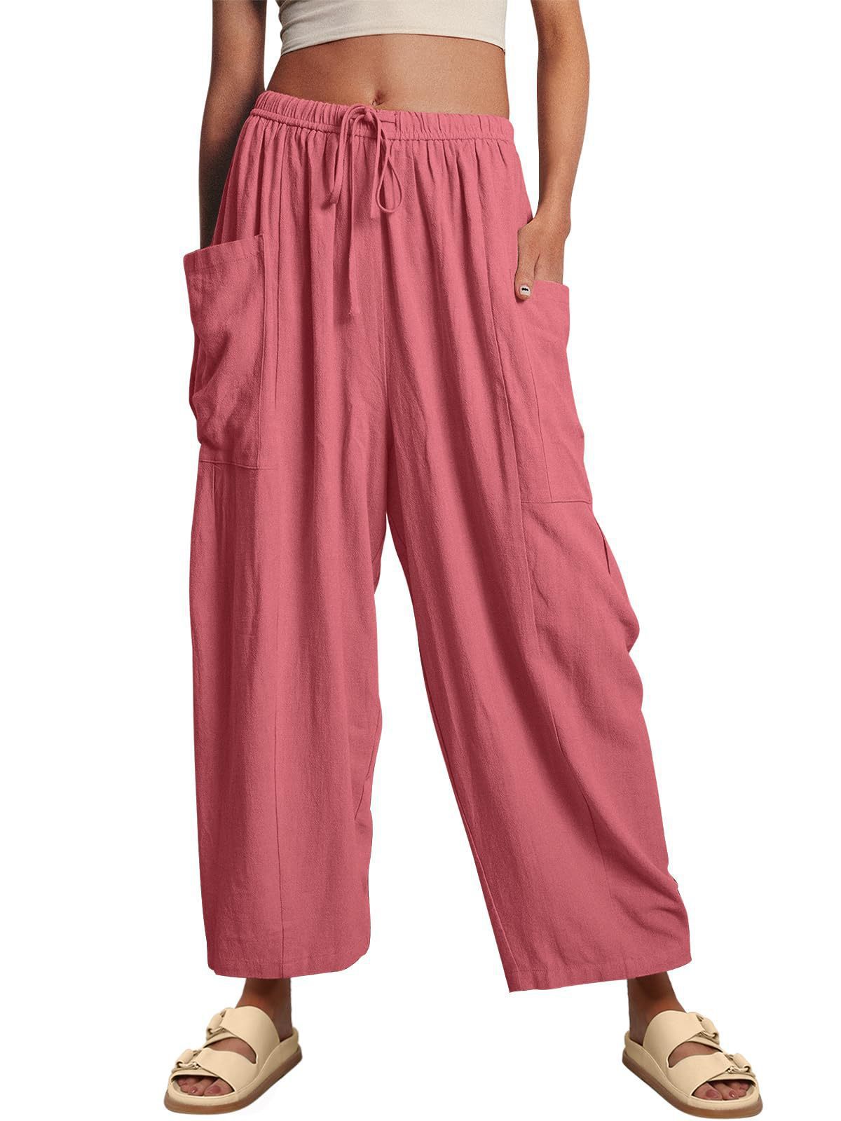 Striped Straight - leg Pants Elastic Waist Cropped Pleated Pants - BKKFinds