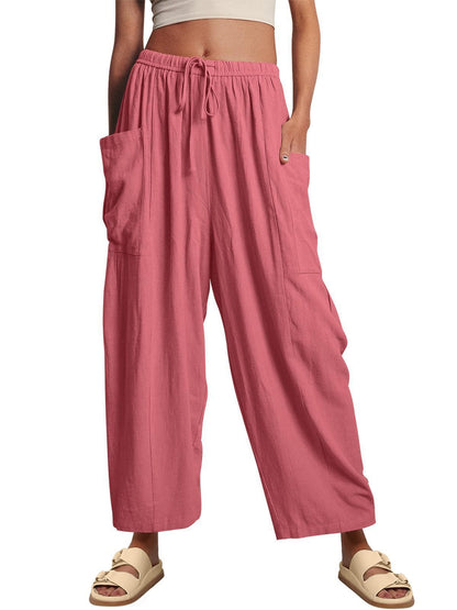 Striped Straight - leg Pants Elastic Waist Cropped Pleated Pants - BKKFinds