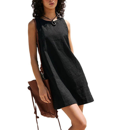 Summer Backless Dress Fashion Solid Color Sleeveles Beach Dresses For Women - BKKFinds